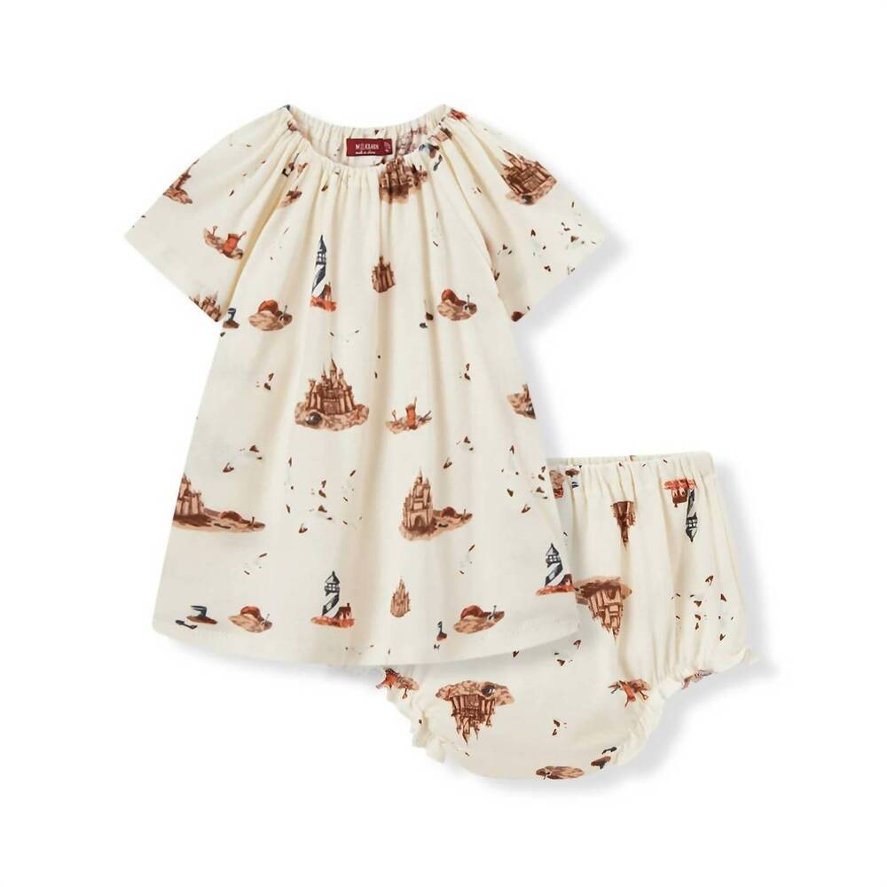 NEW MILKBARN girl's sandcastle organic cotton dress & bloomer set in multicolore